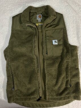 Carhartt Olive Green Sherpa-Lined Fleece Vest with Yukon Embroidery